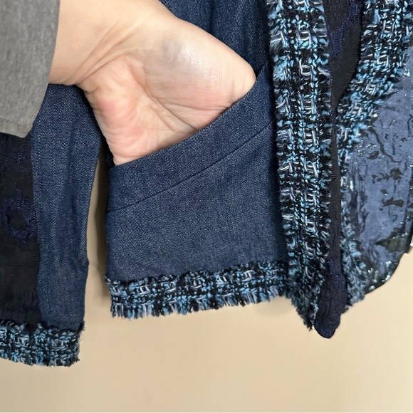 Berek Women 1X Artsy Denim Jacket Embellished Western Embroidered Blue Blazer - Picture 2 of 11